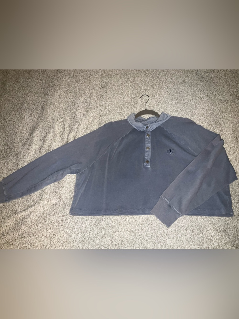 Calvin Klein Jeans Women's XL Blue Grey Cropped Long Sleeve Snap-Front Polo